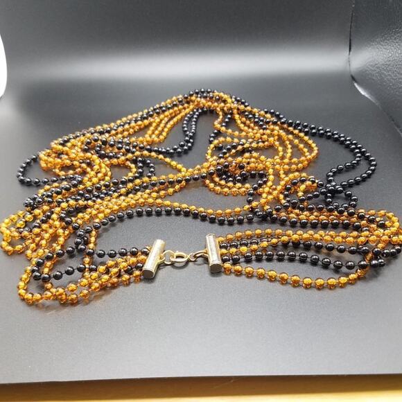 Long Vintage Lucite 5 Strand Necklace, Light Weight Beaded Strands, 50 Inches - Picture 9 of 9